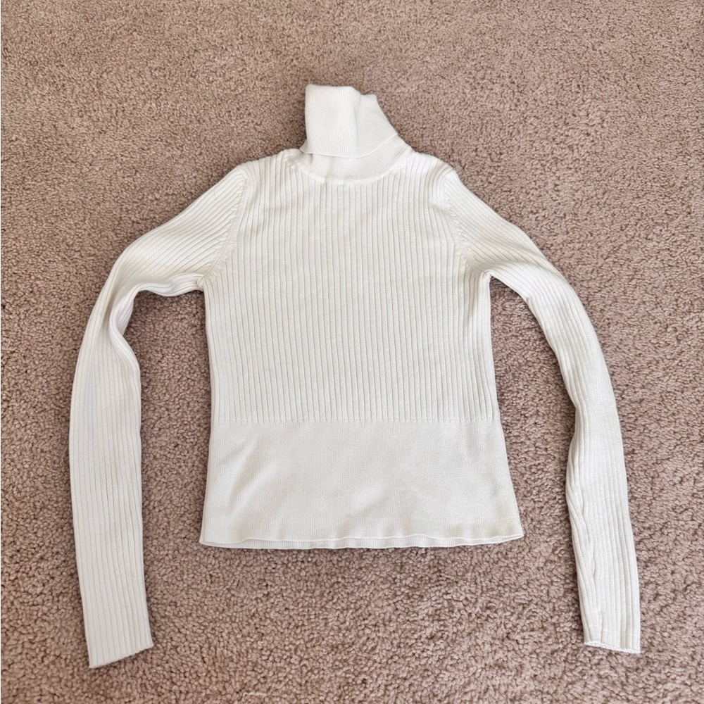 Zara Cream Turtleneck Knit Long Sleeve Top